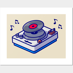 Turntable With Vinyl Cartoon Posters and Art